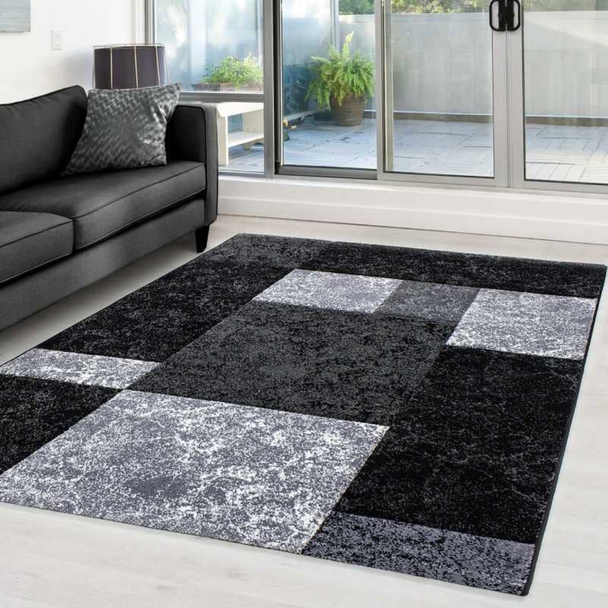 Modern 3D-tapijt met contouruitsparing, Hawaii 1330 ZWART 80x150 cm