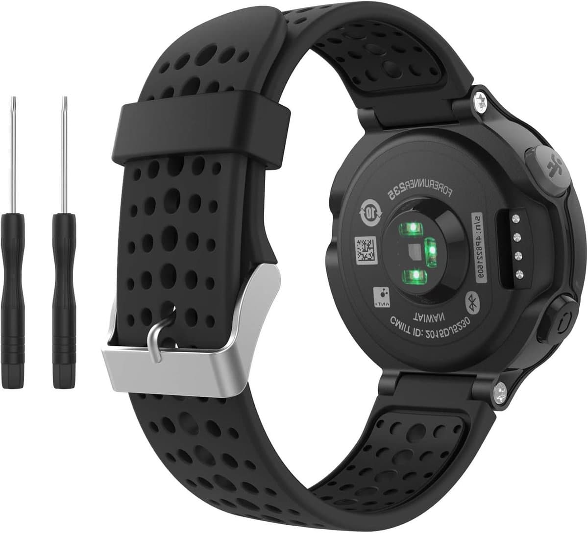 Zachte siliconen vervangband voor Garmin Forerunner 235, ademend en comfortabel, geschikt voor 220/230/620/630/735XT smartwatch, zwart