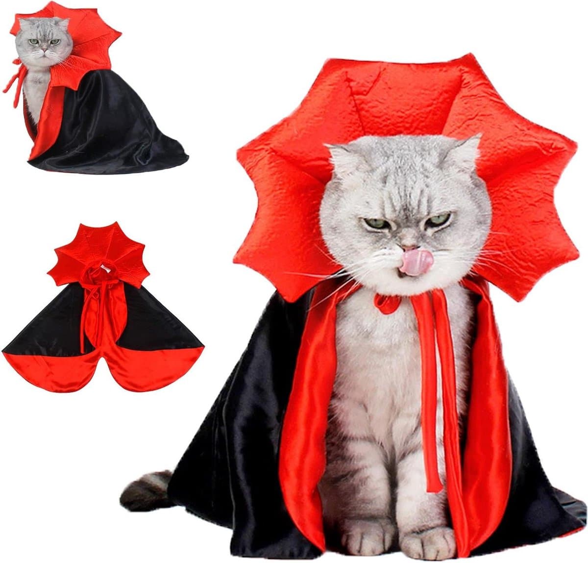 Huisdier Cape - Kostuum Mantel - Feestelijke Aankleding - Omkeerbaar Design - Verstelbare Hals - Zwart/Rood