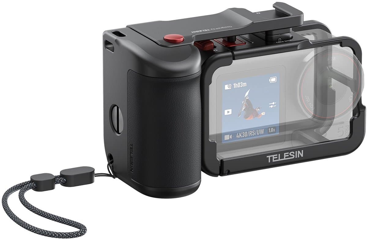 Telesin Street Photography Grip + Cage DJI Osmo Action 3/4/5 - Met Bluetooth Shutter Knop - Inclusief Cold Shoe Mounts - Aluminiumlegering - Zwart