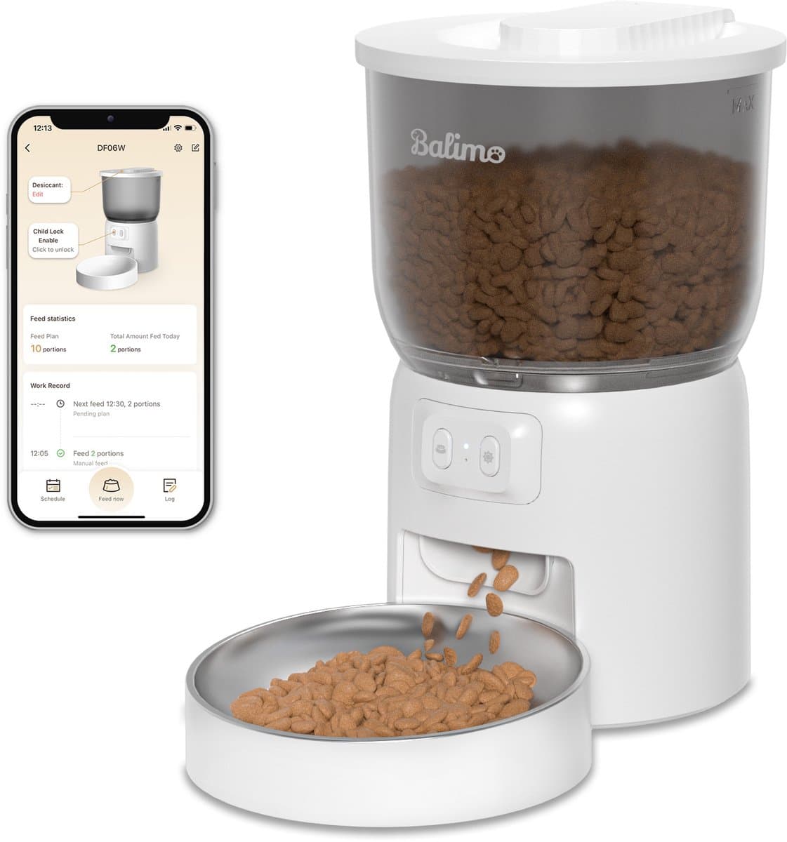 Balimo Automatische Voerbak - Kat en Hond - Voerautomaat Met App - Smartphone Besturing - Voerinhoud 3 Liter - WiFi - Wit