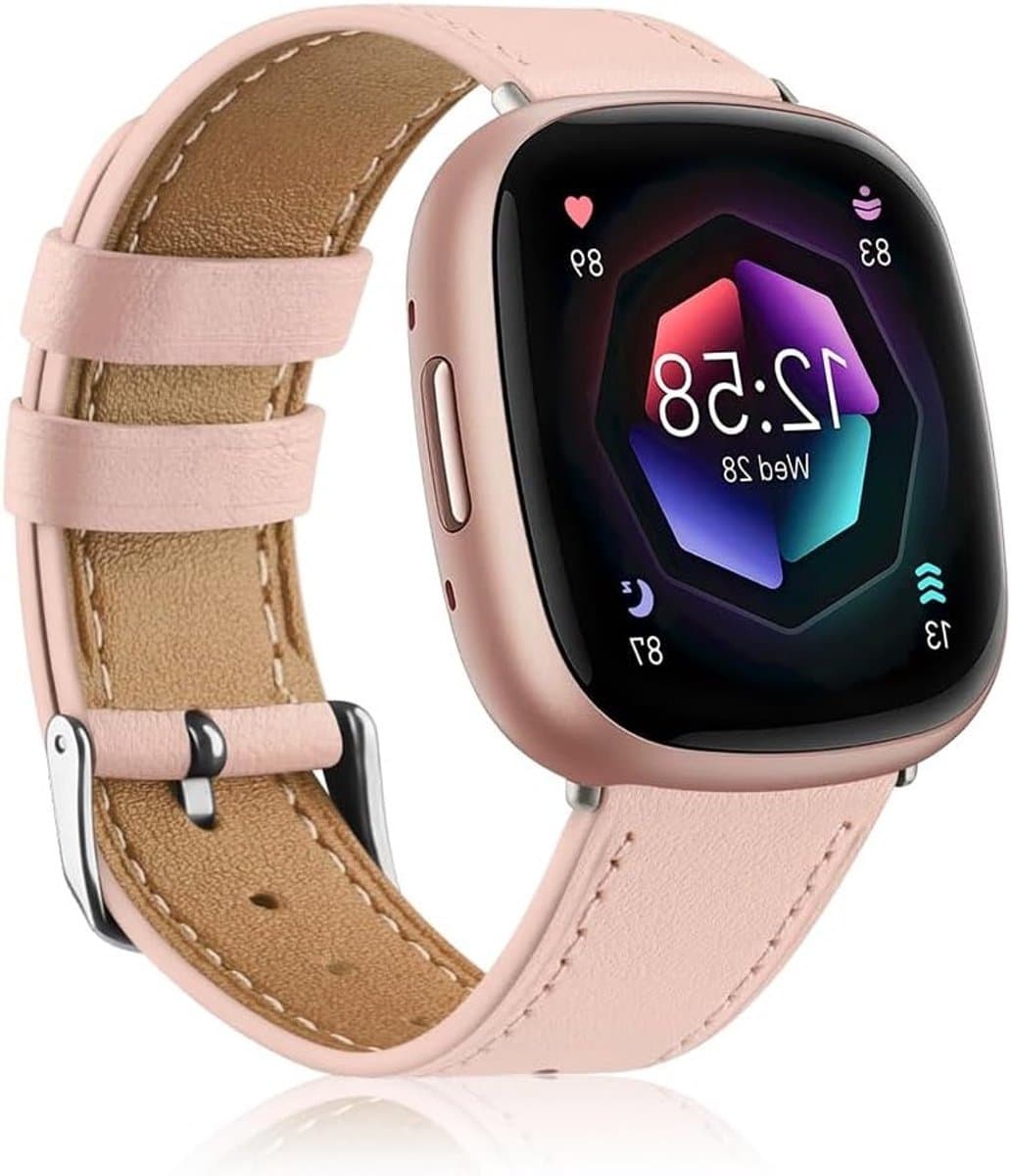 Leren Armband Geschikt voor Fitbit Versa 3/Versa 4 en Sense 2 met RVS Sluiting, Sportieve Vervangband voor Dames en Heren - Zwart, Duurzaam en Comfortabel