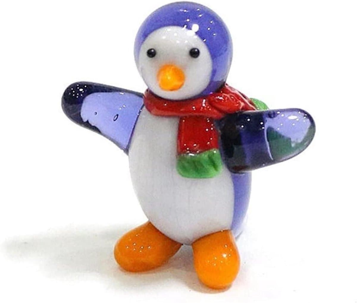 Glazen Pinguïn Beeldjes - Zeedier Ornamenten - Huis Decoratie - Zilver Folie Ambacht - 4 cm Hoog - Blauw Veelkleurig