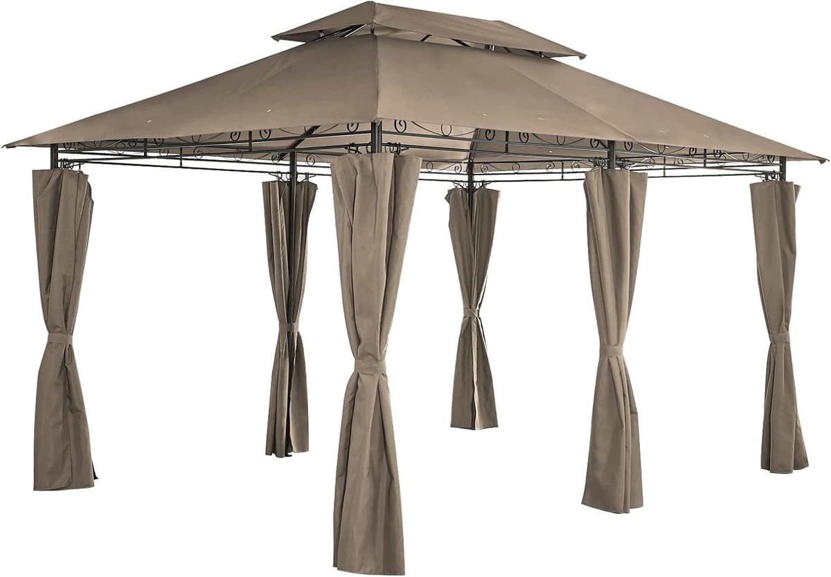 Tuinpaviljoen Met Zijwanden - Luxe Paviljoen - Buiten Ontspannen - Dubbel Dak Ventilatie - 3x4 Meter - Khaki