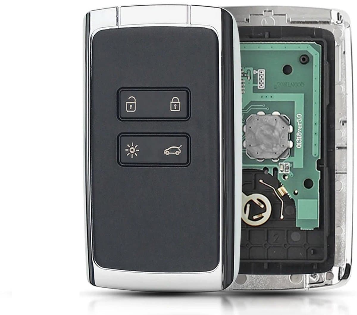 XEOD 4 knops sleutel keyless - Smart Card Kaart - Complete sleutel - Met electronica - Geschikt voor Renault - 4A - 1 stuks