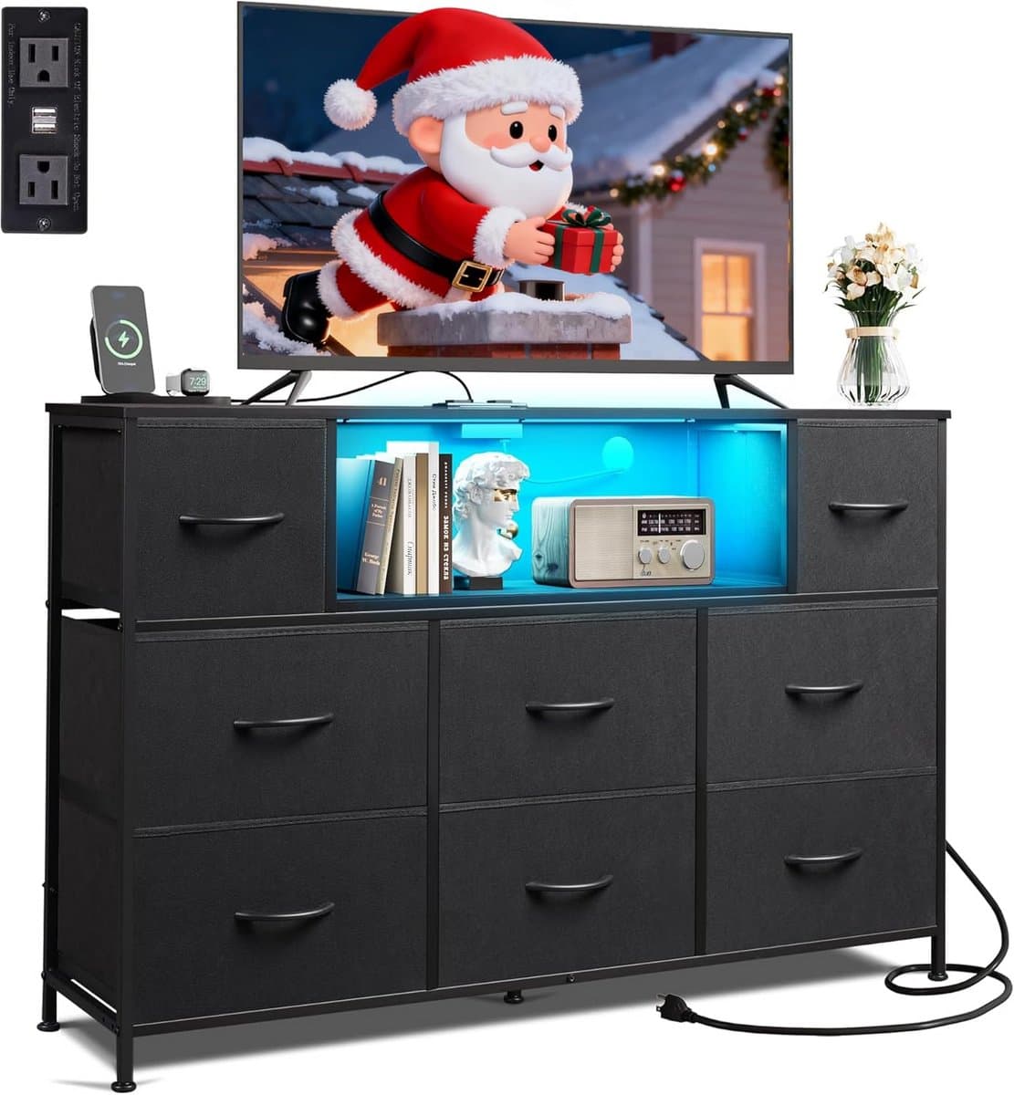 Stijlvol Zwart Dressoir met USB-laadstation en LED-verlichting - Ideaal als TV-meubel of Commode