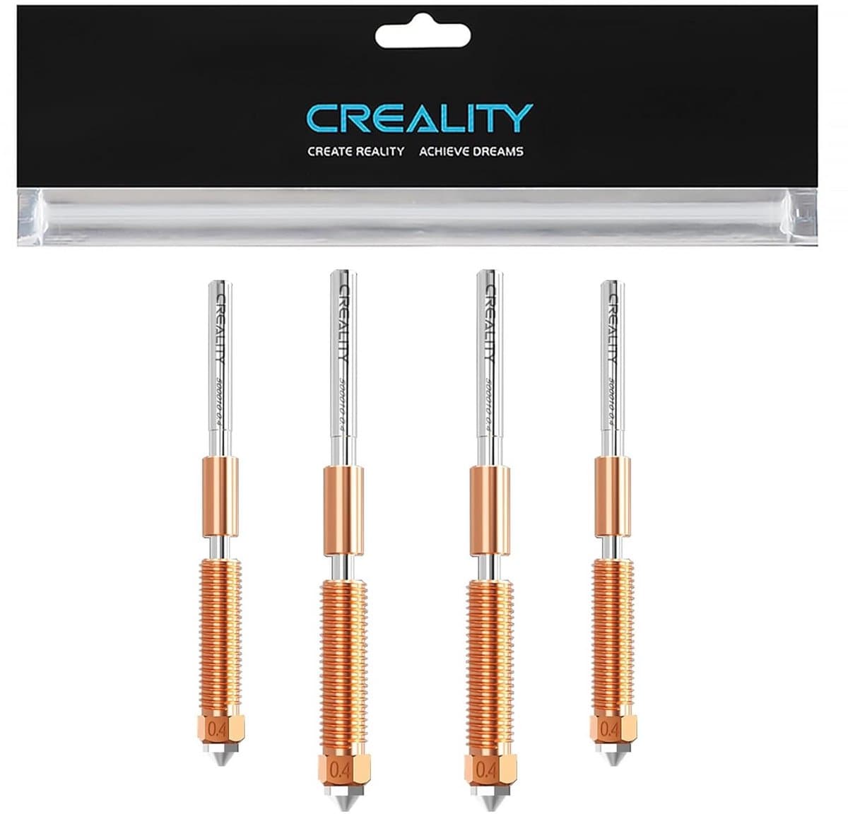 Set van 4 Spuitmondjes 0.4 mm voor 3D-Printer, Copper Alloy en Gehard Staal