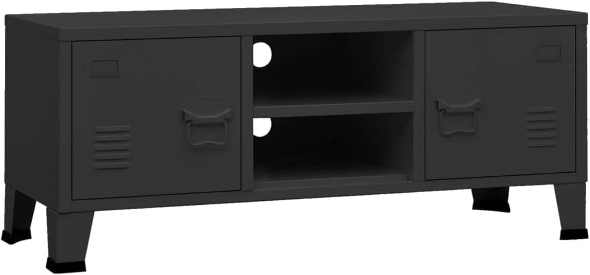 Industriële TV Kast met Deuren en Opbergruimte - Metalen Meubel voor Mediaapparatuur