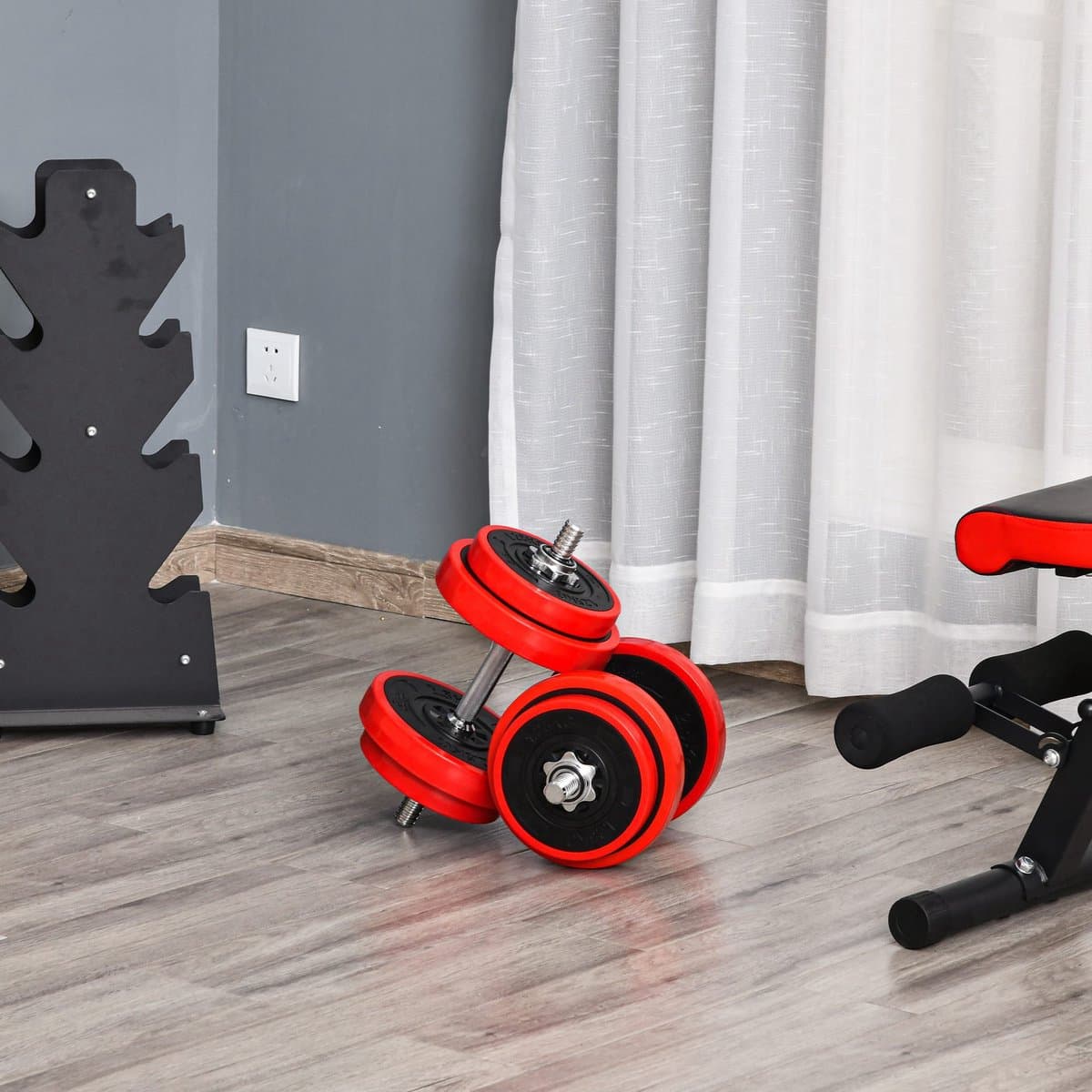 Wishdor - Halterset - 2-In-1 Verstelbaar - Voor Thuistraining - IJzer En Kunststof - Rood - 20 Kg
