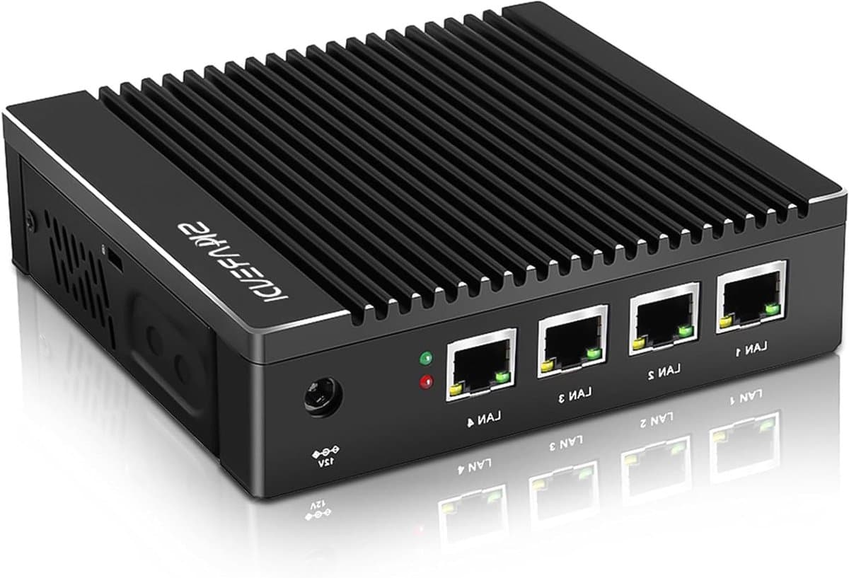 Firewall Mini PC – Mini Computer – Netwerk Appliance – Micro PC – Router – Intel Pentium N3700 Quad Core – 4x 2,5 GbE Poorten – Ventilatorloos Aluminium Design