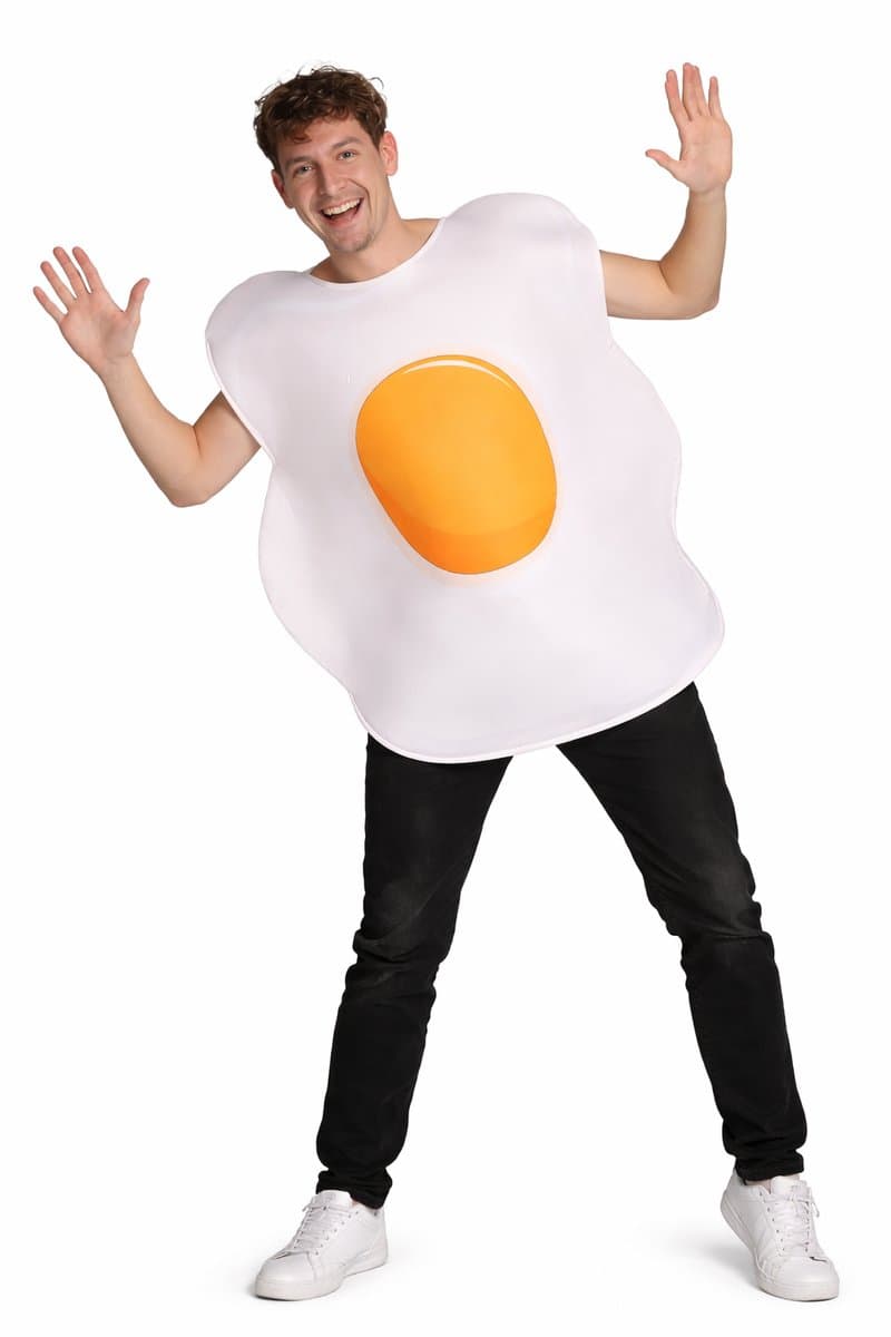 Partychimp Gebakken Ei Kostuum Volwassenen Carnavalskleding Heren Carnavalskleding Dames Vrijgezellenfeest Kostuum Vermomming Carnaval Eten Kostuum Grappig Ei Pak - Wit/Geel - Polyester - Unisex - 1-Delig Kostuum - One Size