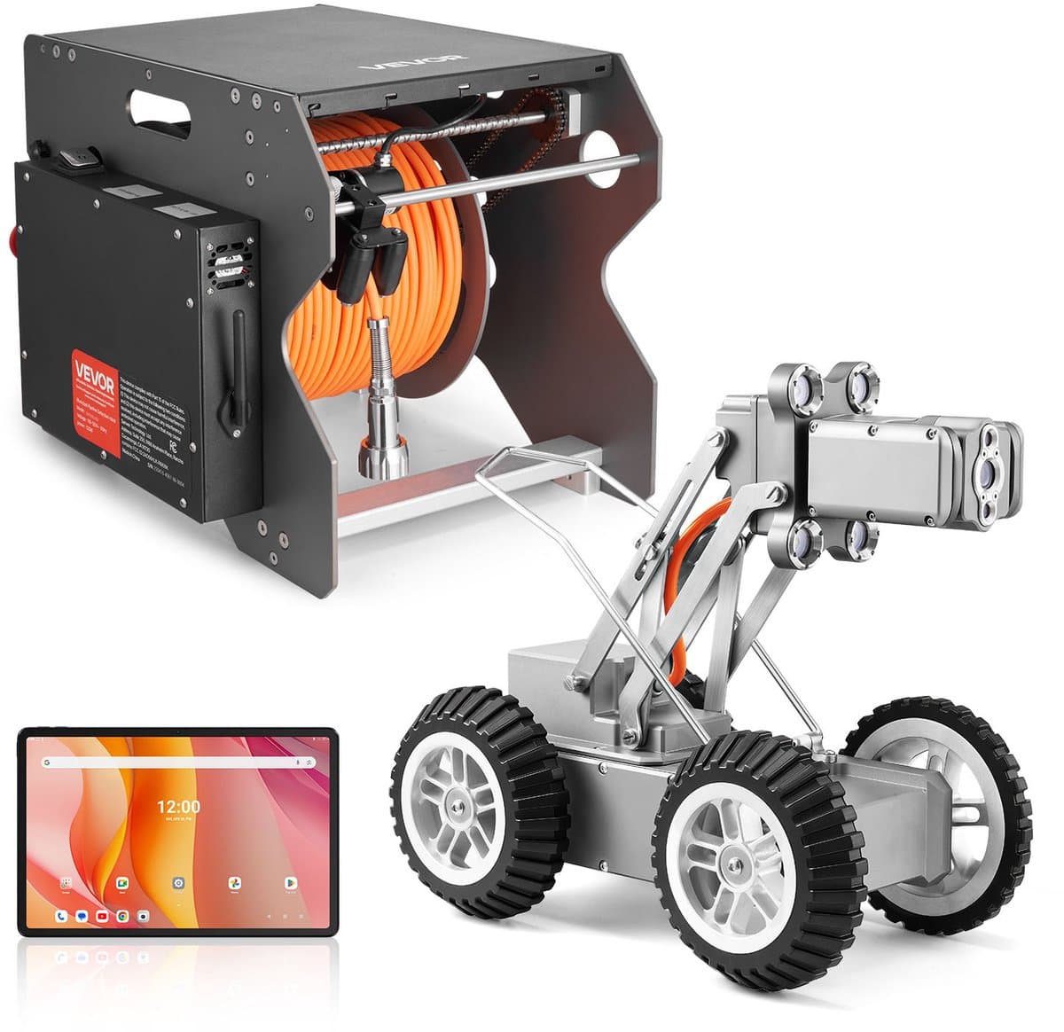 VEVOR Inspectierobot 60m endoscoop met voor-/Achtercamera Touchscreen Tablet