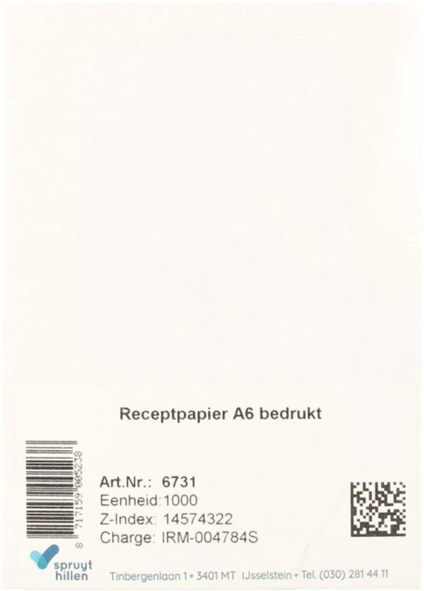 Spruyt Hillen Receptpapier A6 bedrukt 1000 stuks