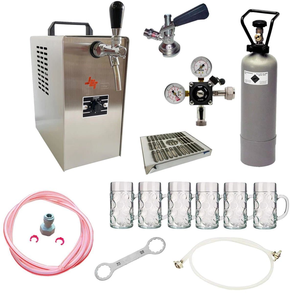 Complete Biertap JET 30 Set - Thuistap Bierkoeler 35 l/u, 1 kraan + 6x 0,5 l ISAR Bierglazen