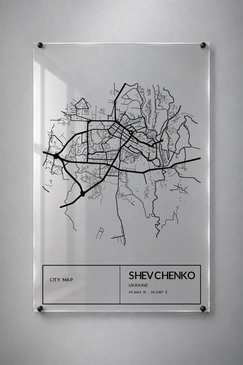 Stadskaart Shevchenko - Plexiglas 40x60 cm - Split Caption