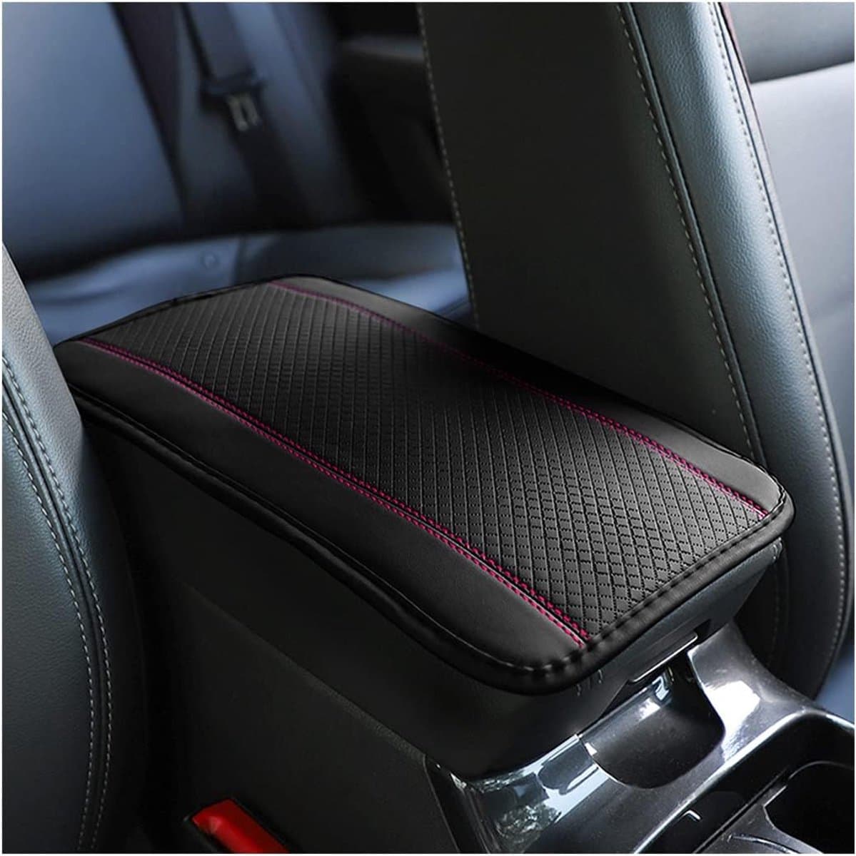 Auto-armlehnkussen, lederen armleuningkussen voor auto's, armleuning polster auto Comfortabele bekleding voor de middenconsole, voor auto's (zwart-roze)