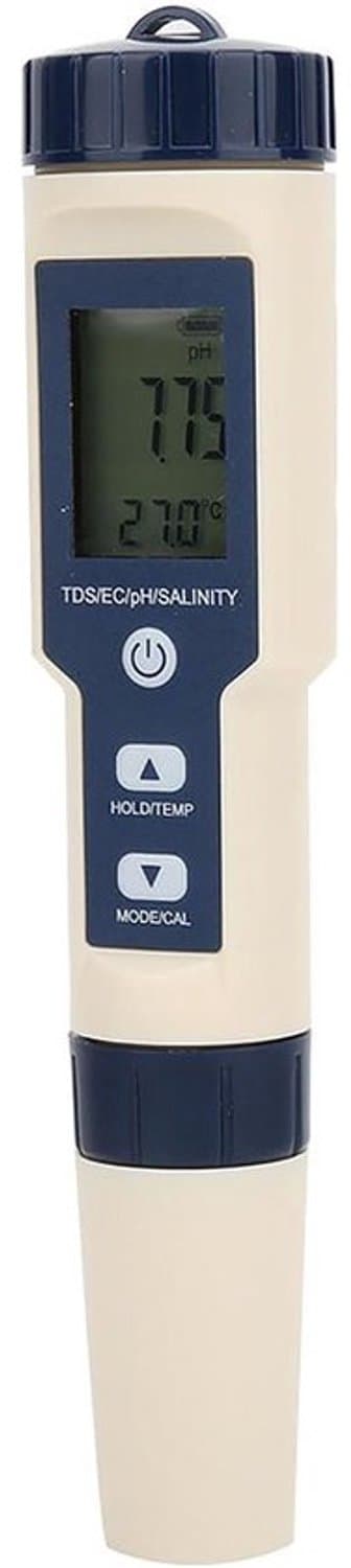 5-in-1 waterkwaliteitstester pH, zoutgehalte, EC en TDS-meter met lcd-verlicht display