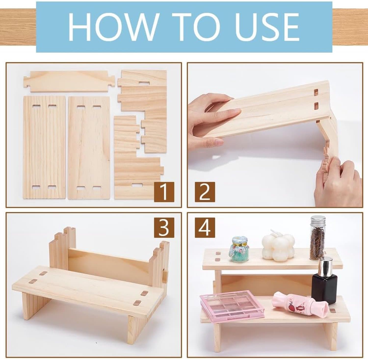 NBEADS 2-Tier Wooden Display Riser Shelf, Tabletop Small Food Stand Wooden Display Riser Stand Wooden Jewelry Display Stand for Perfume Cosmetics Figu