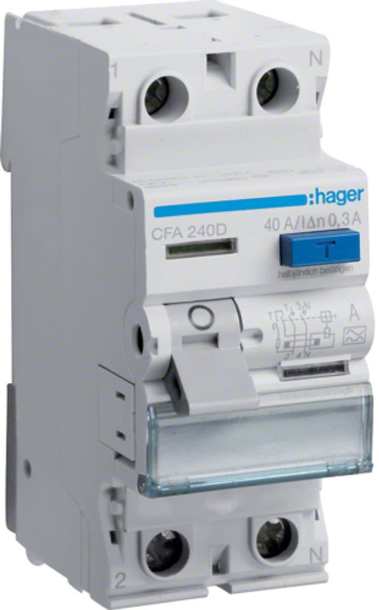 Hager Aardlekschakelaar 2 polig 6kA 40A 300mA Type A CFA240D