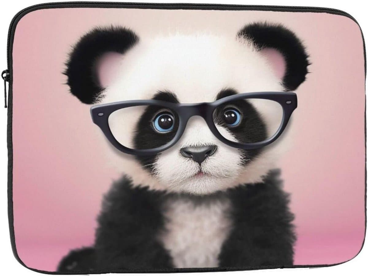 Schokbestendige 17 inch Laptop Sleeve met Panda Bril Print - Waterbestendige Notebook Tas