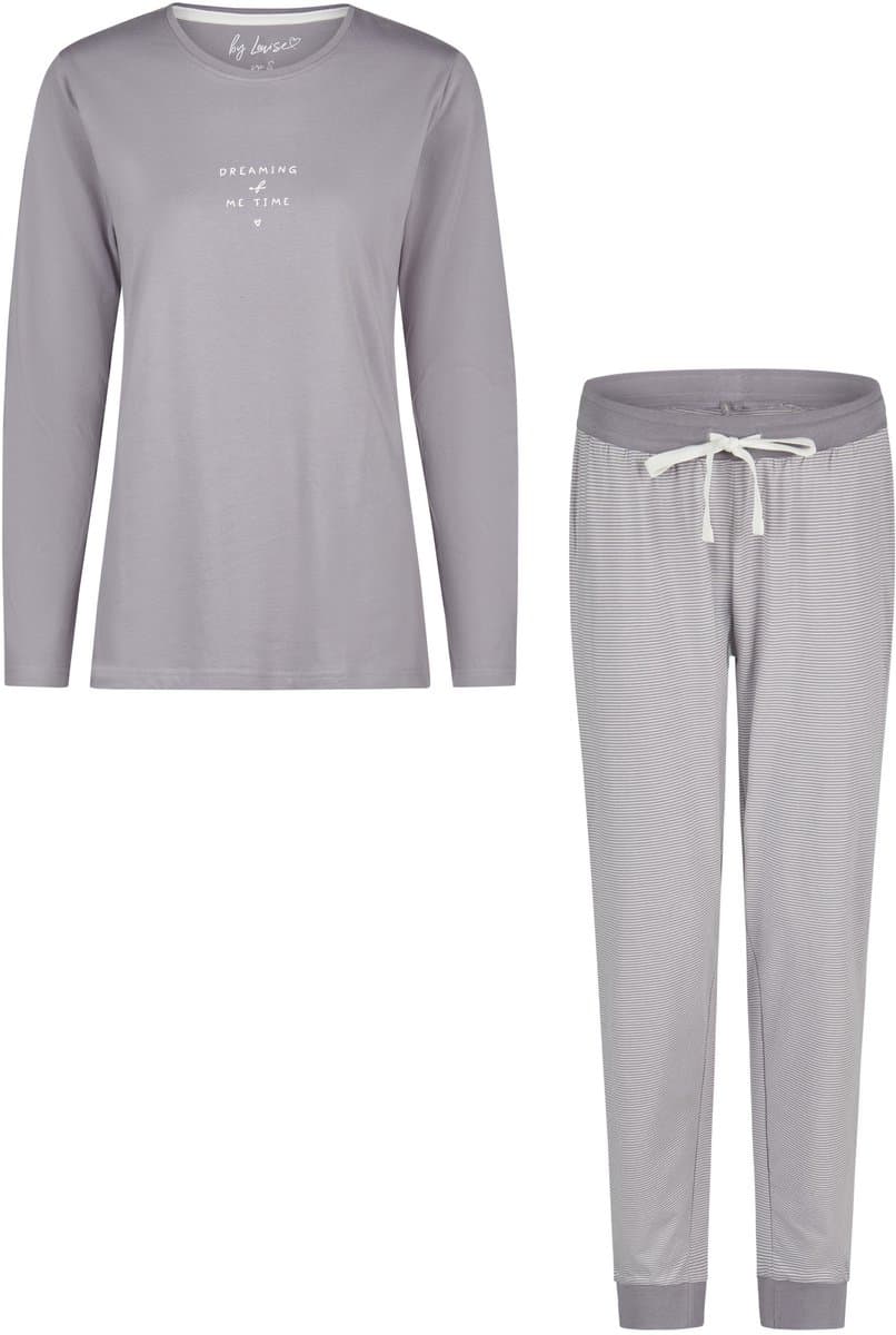 By Louise Dames Pyjama Set Lang Jersey Katoen Grijs Gestreept - Maat S