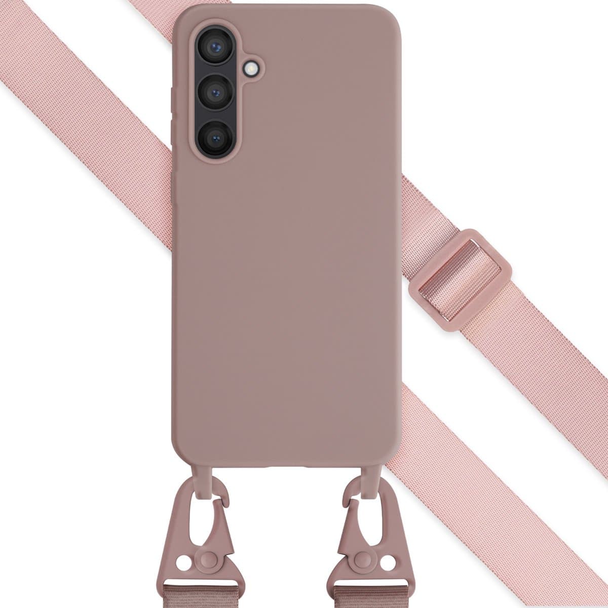 Selencia Hoesje - Geschikt voor Samsung Galaxy S23 FE - Siliconen hoesje met afneembaar koord - Sand Pink