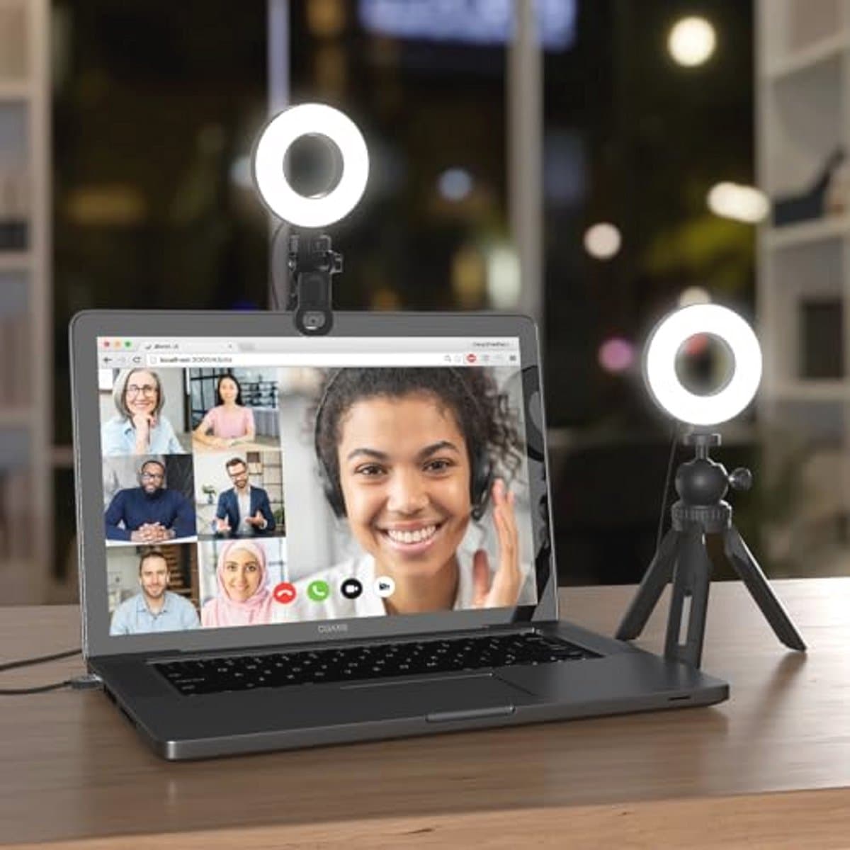 Ringlamp met statief en klem - USB verlichting met 3 kleuren, 5 helderheden en timer voor videoconferenties en livestreaming