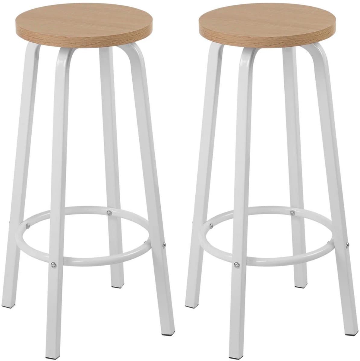 Fubzz Barkruk - Set van 2 - Witte Barkrukken - Houten Zitting - Stevig Metalen Frame - Comfortabele Voetsteun - Modern Design