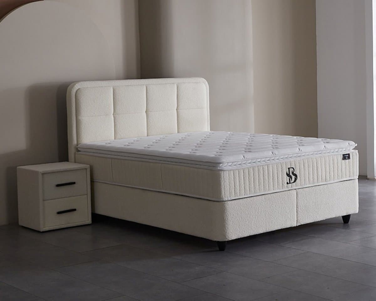 BSS Bedding Siabedd - Complete Boxspring - Boxspring 160x200 - Boxspring met Opbergruimte - Bedden - Slaapkamerbed - 1 x Matras met Topper - 2 x Bedbox - 1 x Hoofdbord - Vlekbestendige & Gemakkelijk te Reinigen Stof