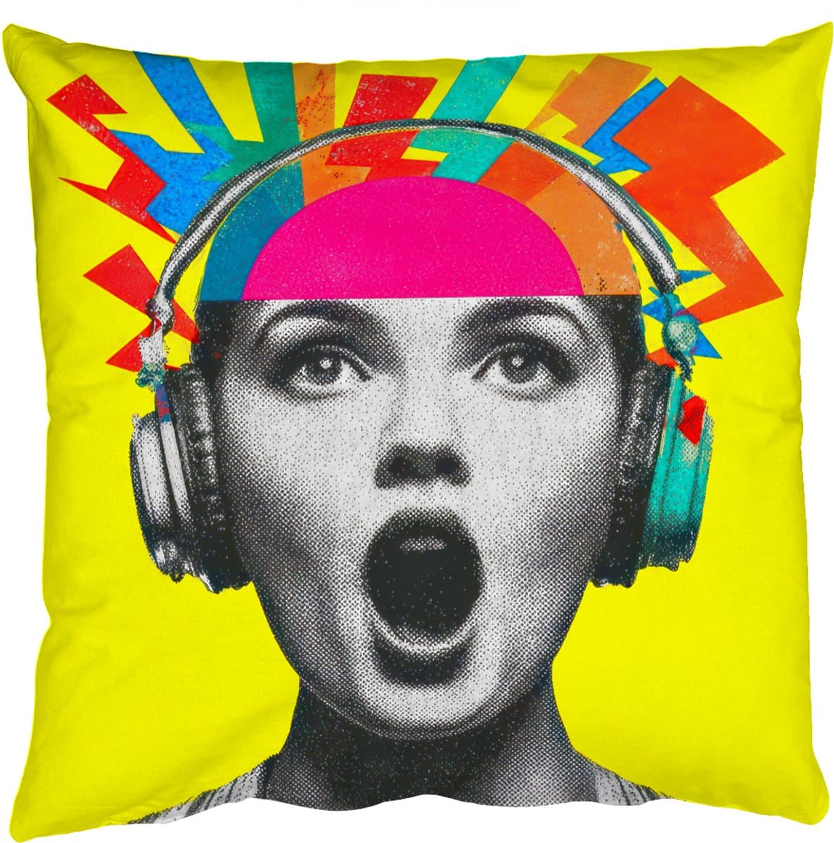 Sierkussens - Kussentjes Woonkamer - 40x40 cm - Vrouw - Koptelefoon - Geel