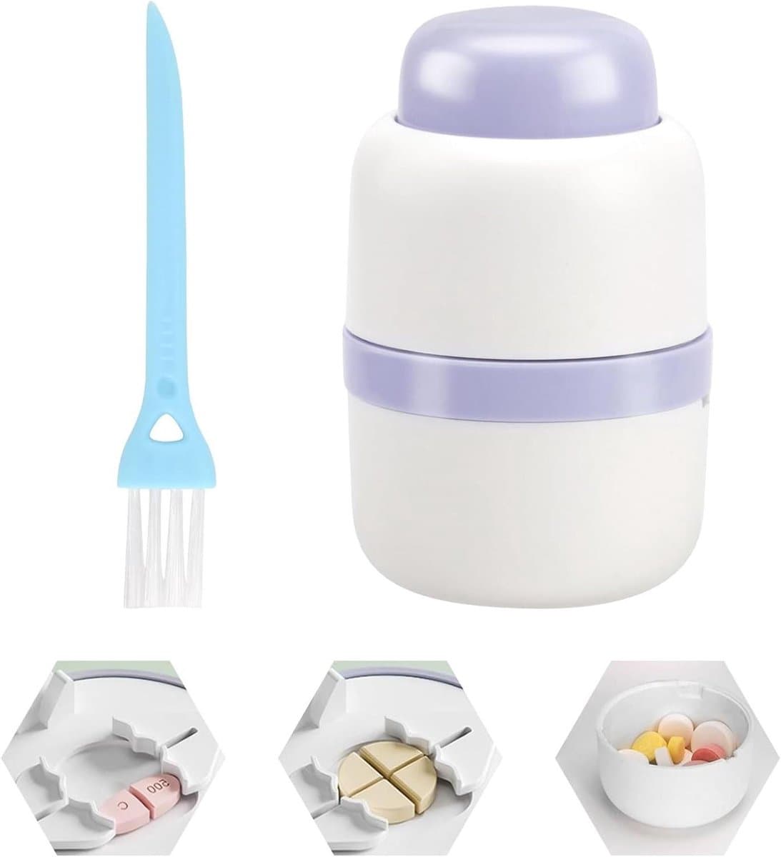 Brenzoos - - Tablettenverdeler en -snijder met bewaarvak voor alle tabletten - Multifunctionele medicijndoos, draagbaar - 2-in-1 en 4-in-1 onderverdeeld - Tablettenvijzel - Gratis verzending - Handig en efficiënt medicatiebeheer