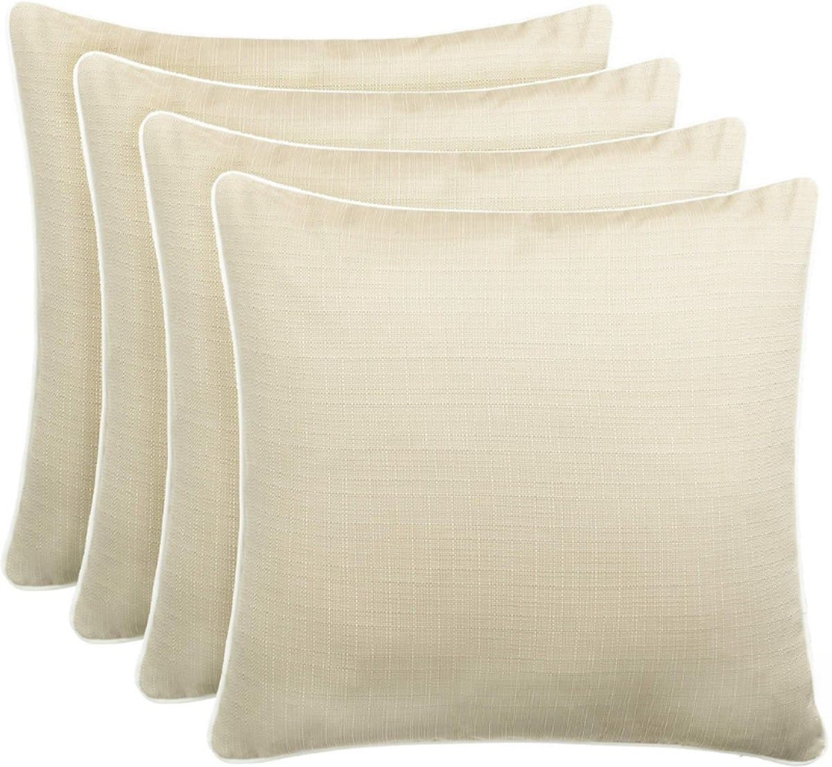 4-Delige Set Outdoor Kussens - 45x45 Cm - Waterafstotend & Weerbestendig - Sier- En Tuinkussens Met Bies Linnenlook - Decoratieve Bankkussens Voor Balkon & Terras - Beige