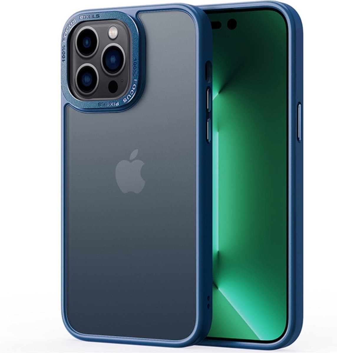 Lunso - Geschikt voor iPhone 15+ / 15 Plus - Back cover hoesje - Metalen ring Blauw