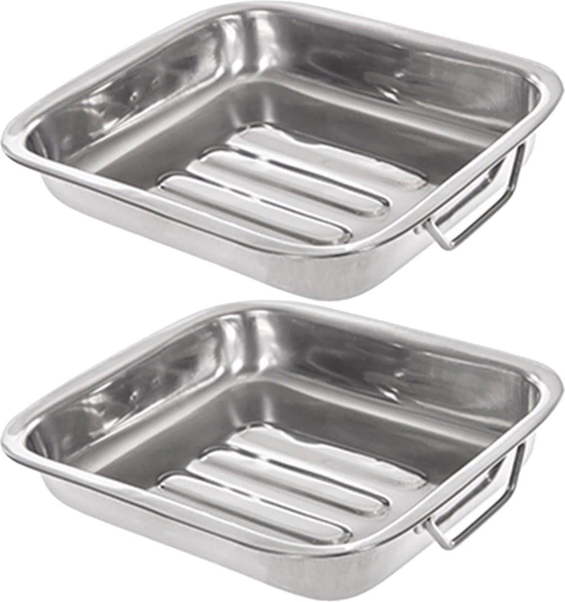 CM Braadslede/ovenschaal RVS - 2x - rechthoekig - 26 x 21 x 5 cm - braadblik - oven