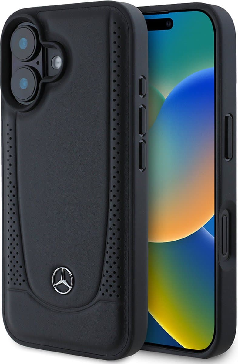 Mercedes-Benz Backcase hoesje geschikt voor iPhone 16 Plus - Effen Zwart - Leer