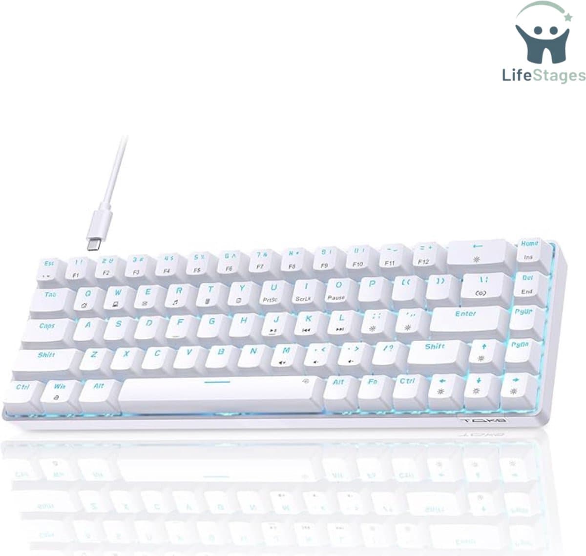 LifeStages - Mechanical Keyboard - Gaming Toetsenbord - Mechanische Toetsenbord 60 procent - Ultra Compact 68 Toetsenborden met Stand Alone Pijltoetsen - Blauwe Klikschakelaar