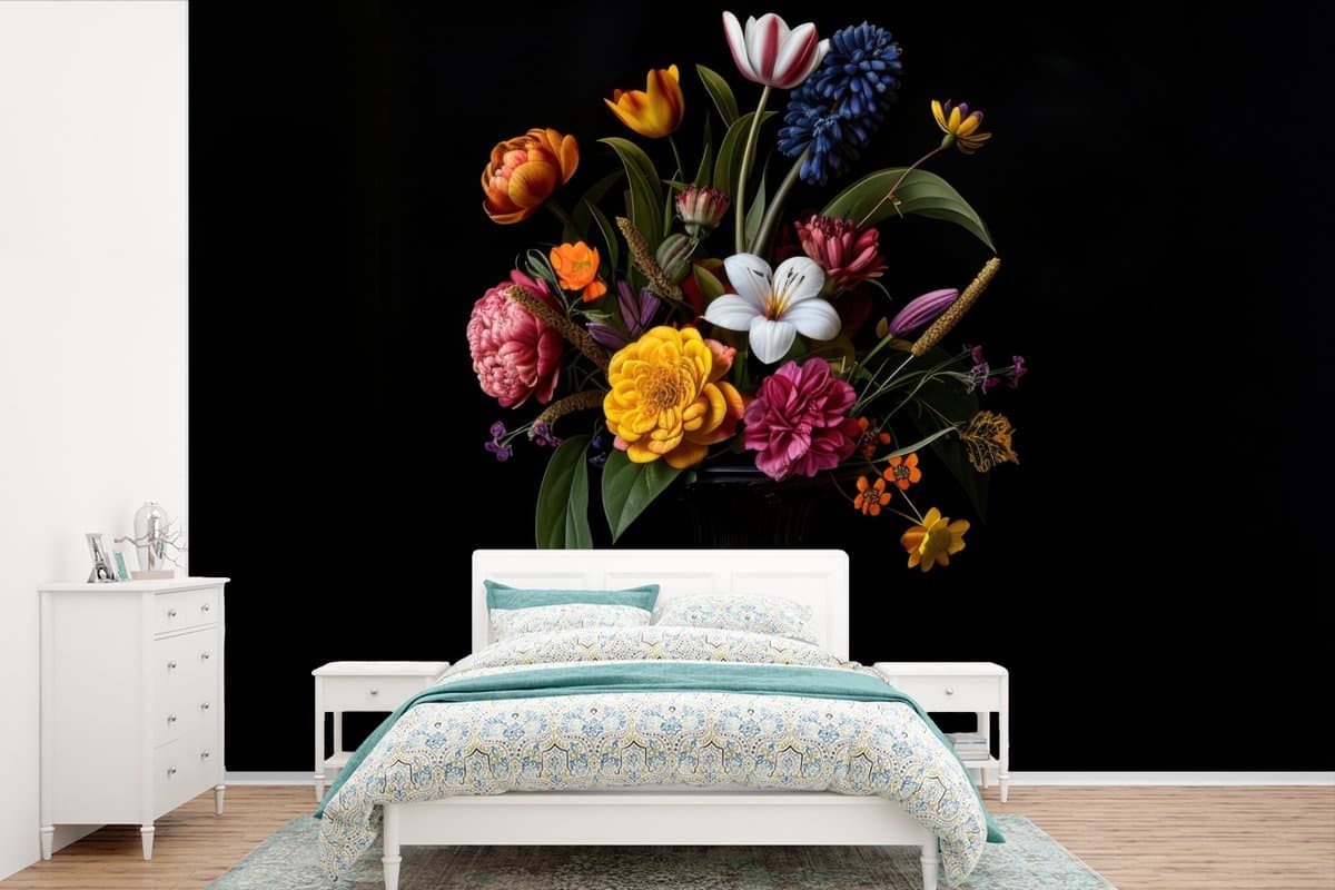Behang - Fotobehang Lente - Bloemen - Klassiek - Vaas - Breedte 360 cm x hoogte 240 cm