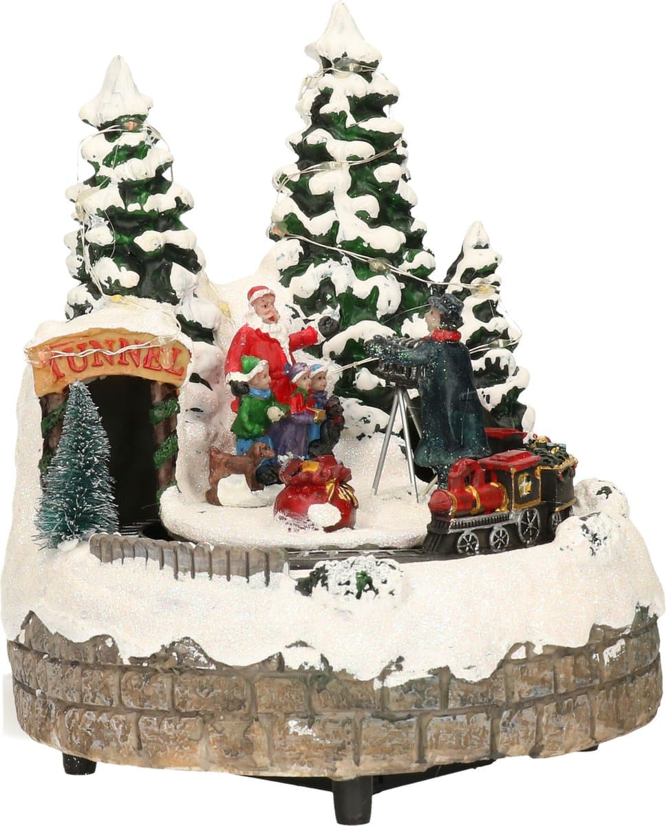 Christmas Decoration kerstdorp kerst tafereel - rijdende trein - met muziek en licht - 19 cm