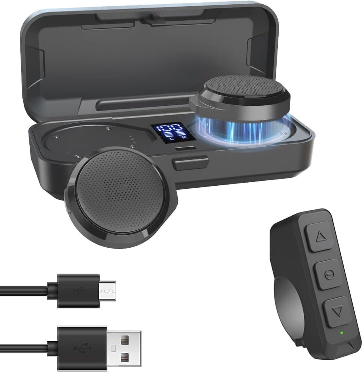 Bluetooth Motorfiets Headset met Afstandsbediening - Draadloze Handsfree met Oplaadbox