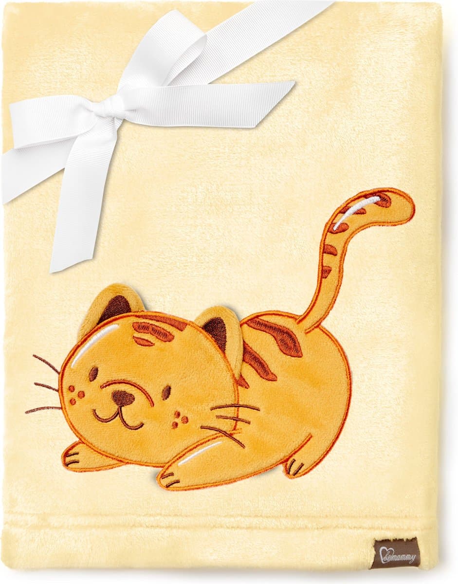 Be Mammy Babydeken - Dekbed - Kinderdeken - Wiegdeken - Dekentje Baby - 76 x 102 cm - Geel - kat - BE-BE20-168-BBL
