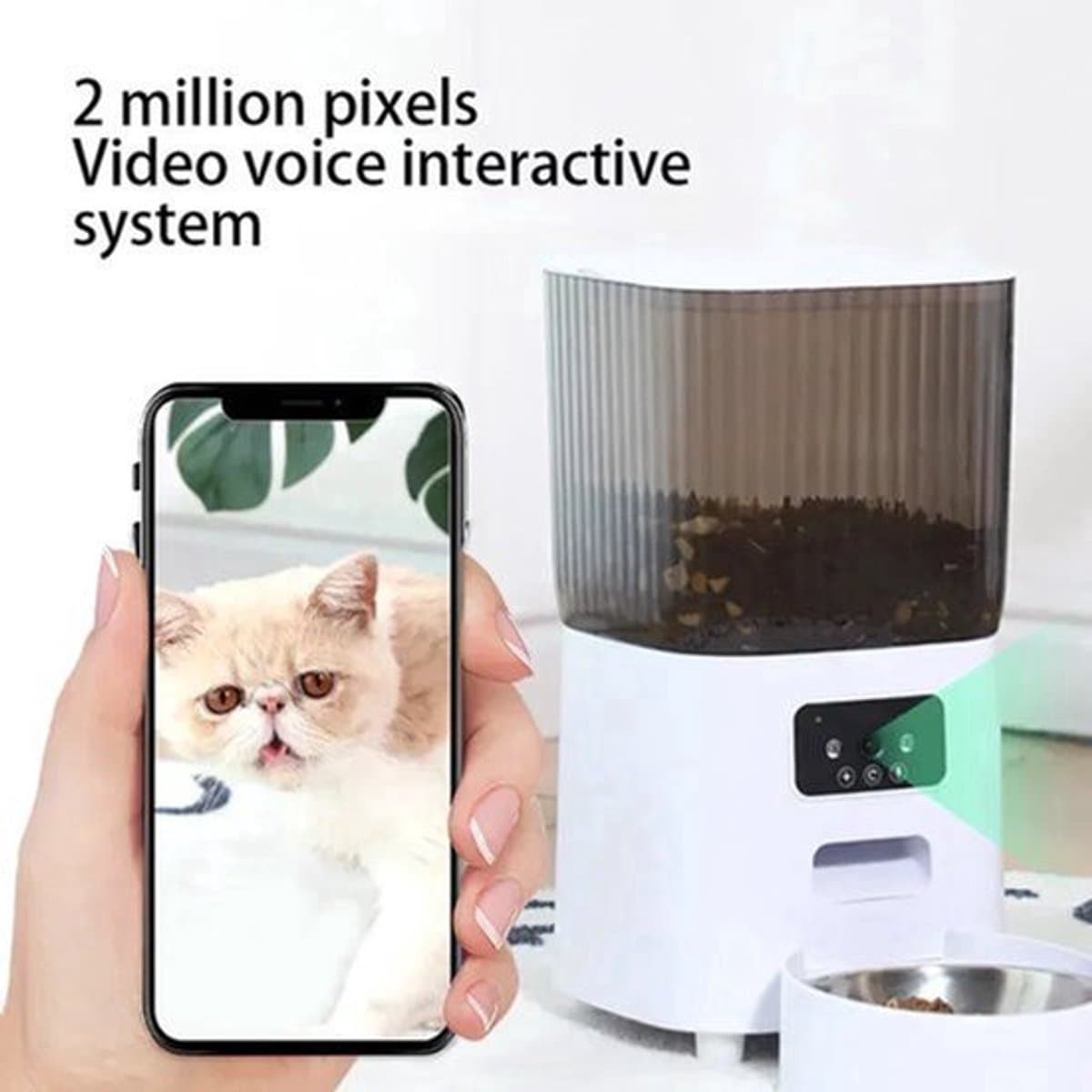 Voerbak - voerbakje kat en hond - 5L Dubbele Kommen - Automatische Kattenfeeder - Met Camera - Voice Recorder - Compatibel met WIFI - 20x33x33cm - Wit