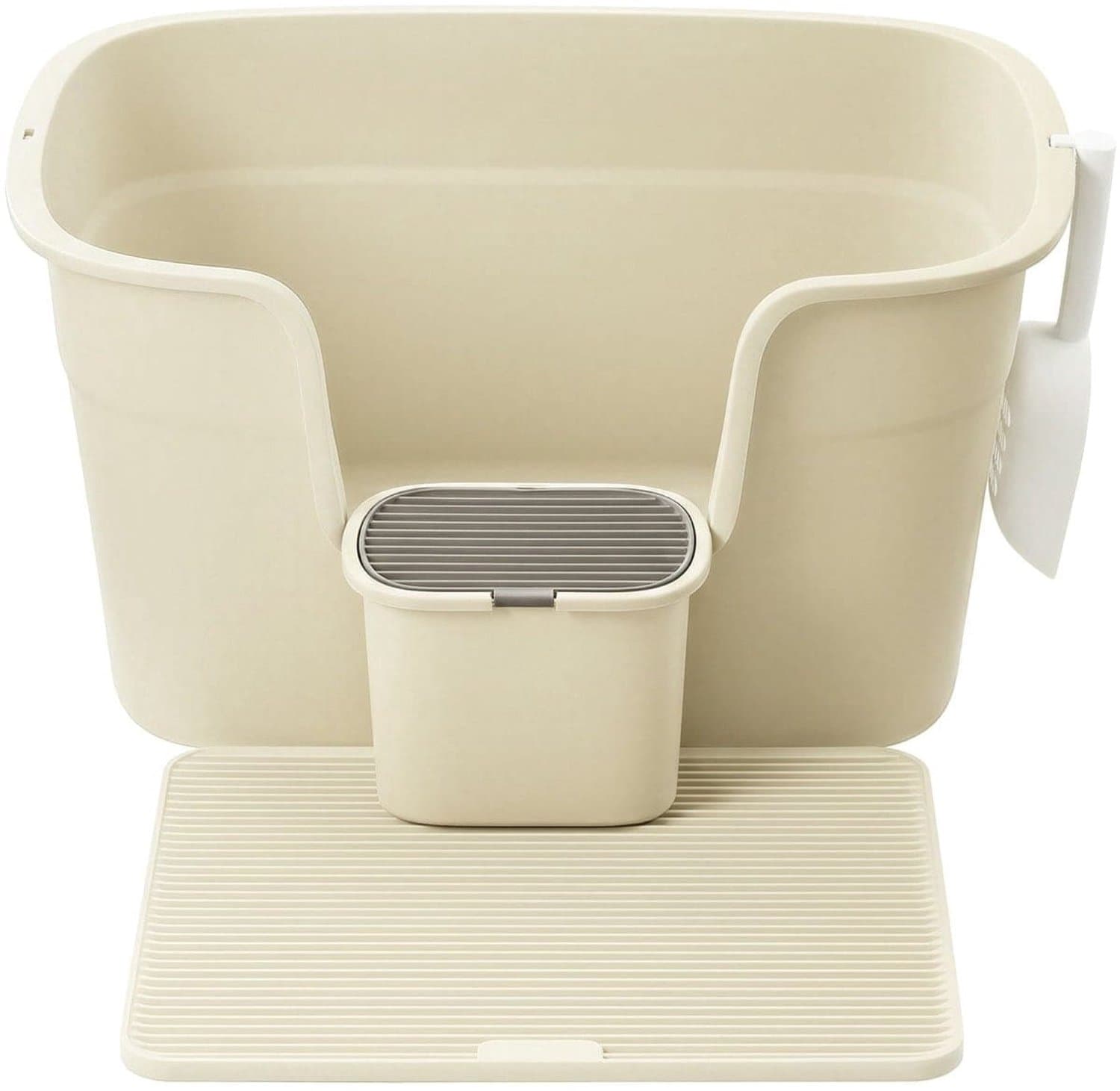 Klarven® Kattenbak Zandbeige - Extra Grote Kattenbak - Kattenbak met Schep - Kattenbakmat - Voor Meerdere Katten tot 15 kg - Hoge Zijkanten, Naadloos
