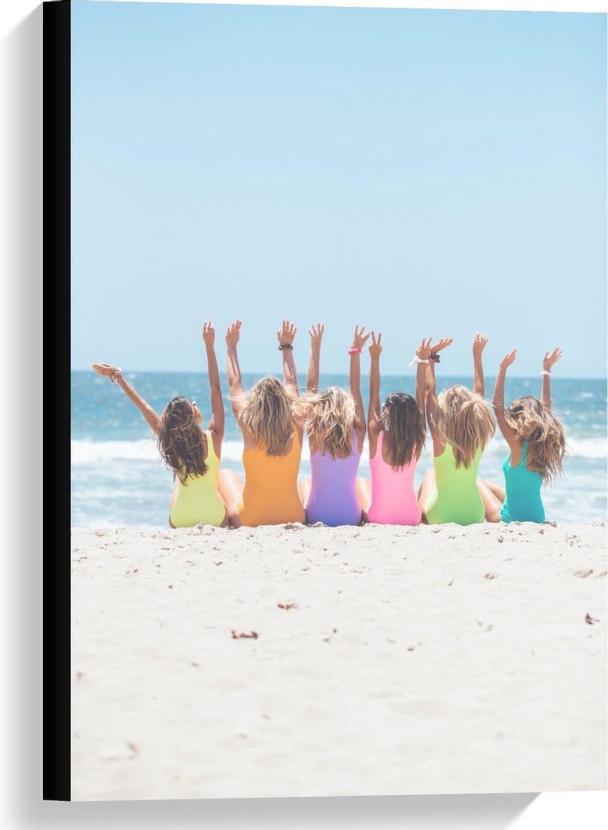 Canvas - Vriendinnen op het Strand - 40x60cm Foto op Canvas Schilderij (Wanddecoratie op Canvas)
