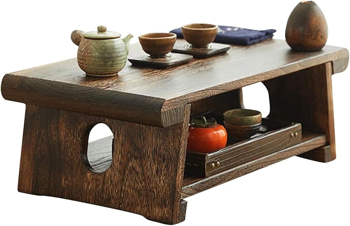 Japanse Vloertafel - Theetafel Tatami - Laptop Werkplek - Inklapbare Poten - 80x40x33cm - Bruin