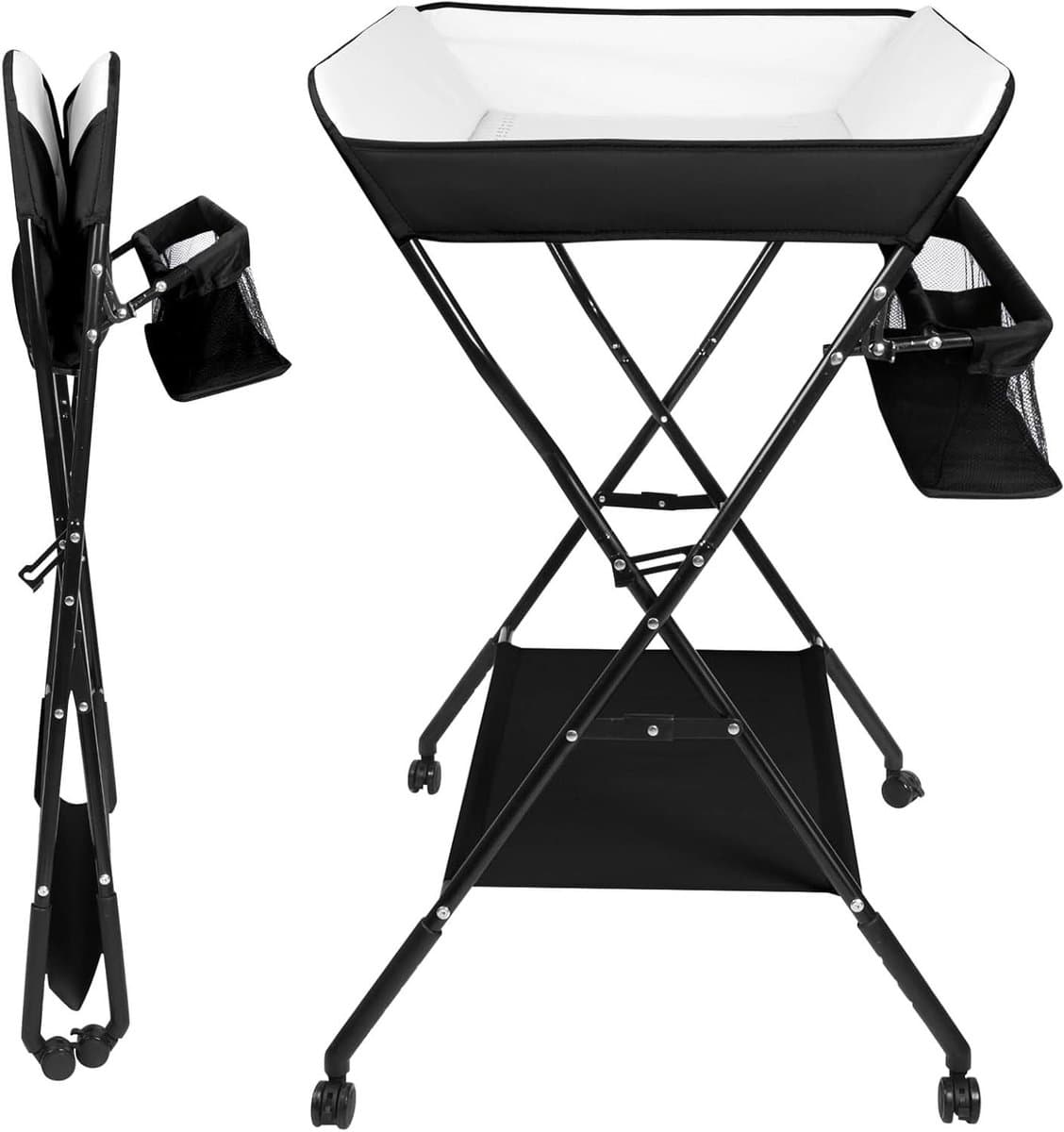 Baby Verschoontafel - Luier Commode - Babyverzorging Thuis - Inklapbaar en Draagbaar - 86x62x96 cm - Zwart