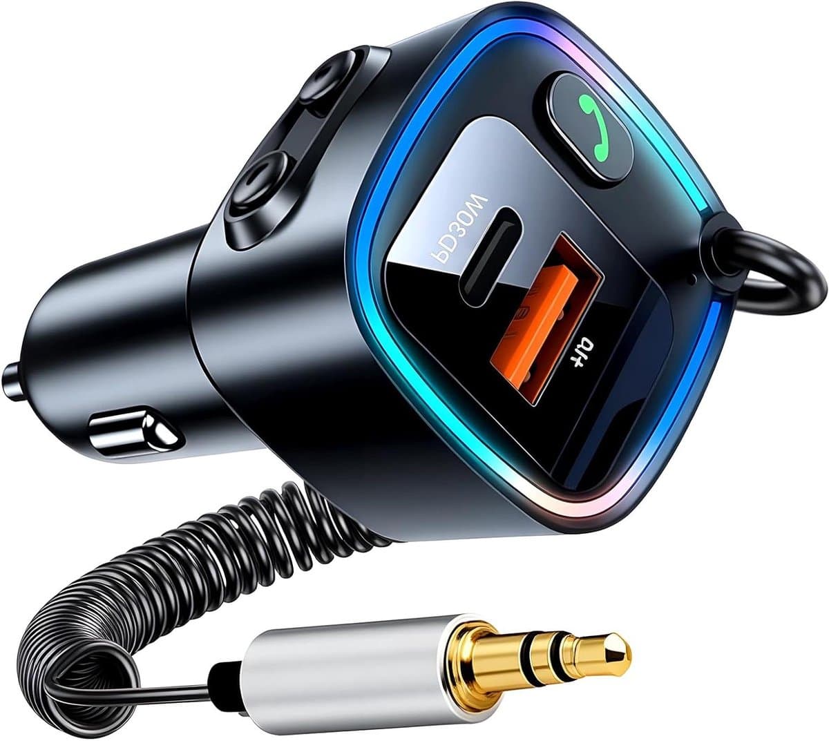 Bluetooth Ontvanger Auto - Aux Adapter - Muziek Streamen - Snel Laden 42W - 3.5mm Jack - Zwart