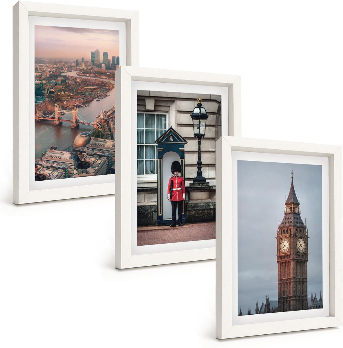 Wallfluent 3-Delige Schilderij Set - Uitzicht Op Londen Met De Brug En De Big Ben. - 20 x 30 - Moderne Wanddecoratie - Woonkamer - Stijlvolle Muurdecoratie