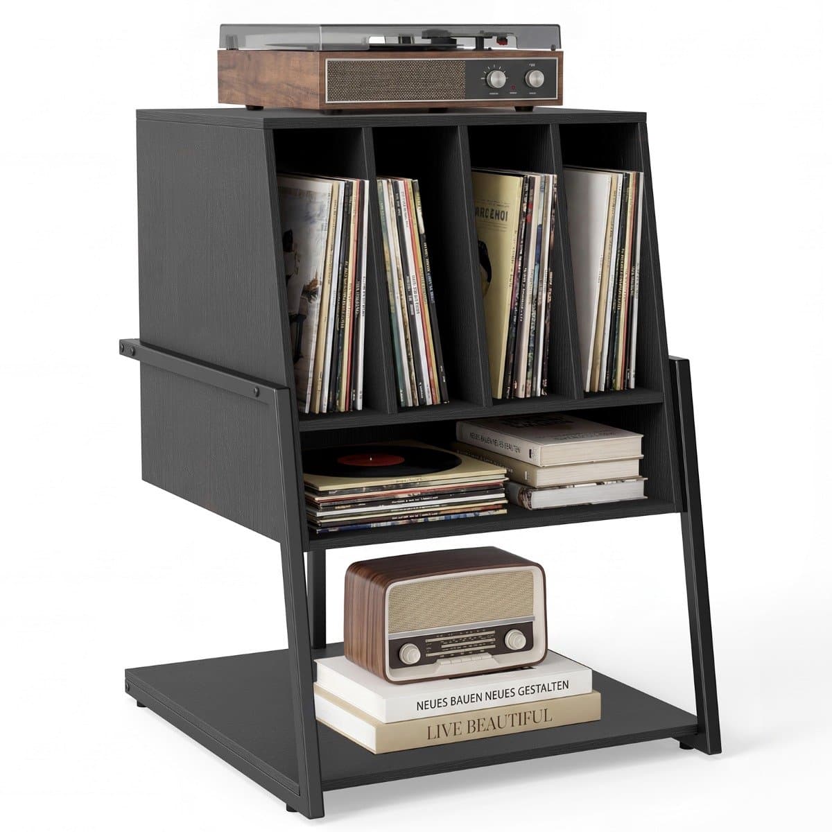 SureDeal® - Boekenkast - Platenrek Vinylplatenrek Houten - Studeerkamer - Muziekkamer - 54x57x76,5 cm - Donkerbruin