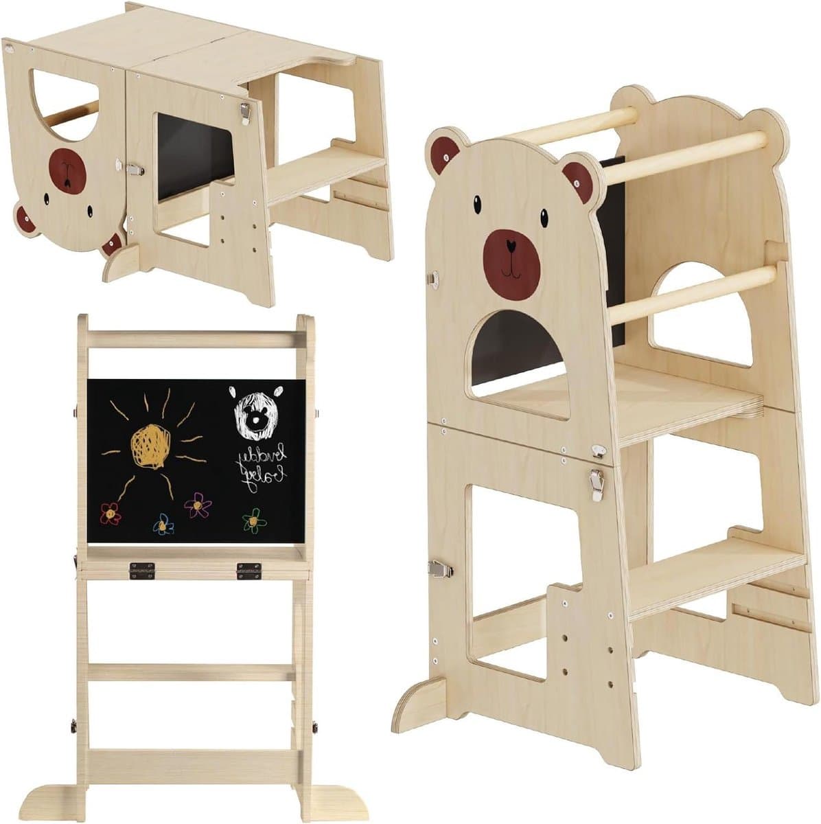 Leertoren Kinderen - Montessori Hulp - Zelfstandig Leren - Inklapbaar Bureau - 90 cm Diep - Houtkleur