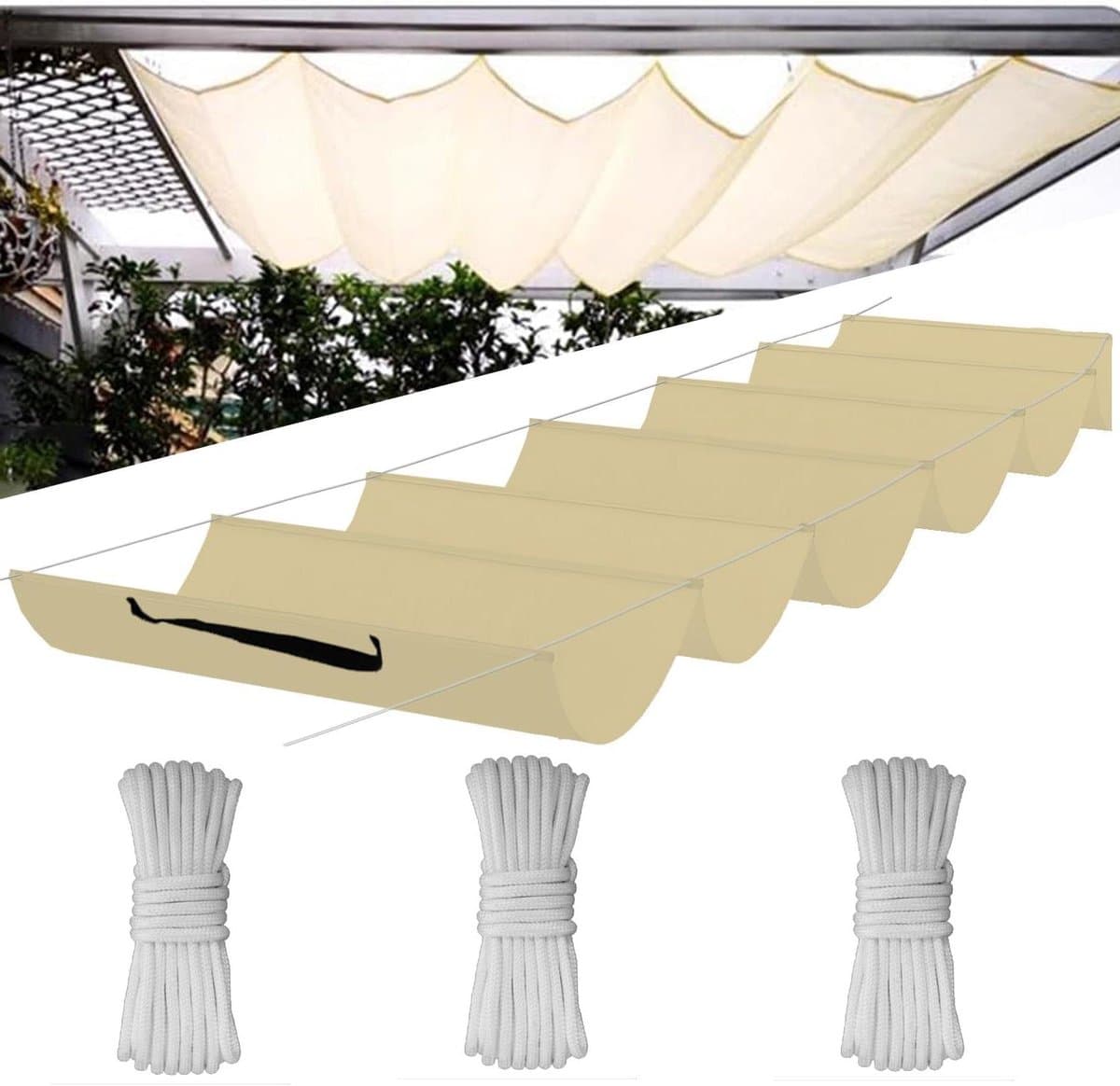 Intrekbaar Zonnezeil - Golvende Luifel - Terras Beschermen - Blokkeert 95% UV - 150 x 600 cm - Beige